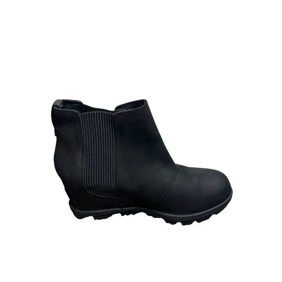 Sorel Joan of Arctic Wedge Chelsea Black Leather Waterproof Ankle Boots Size 9 - Picture 10 of 12